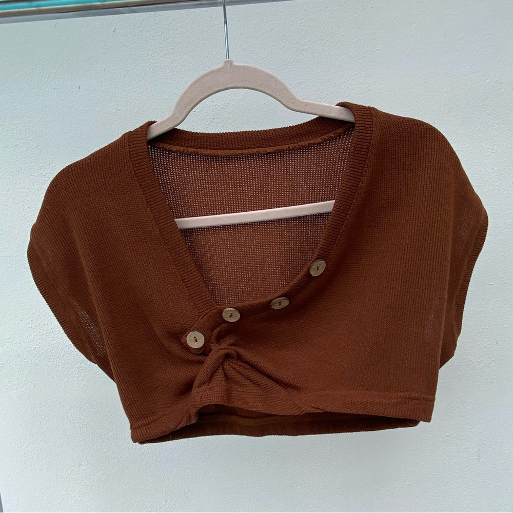 Boho Brown Asymmetrical Knit Crop Top Size Medium